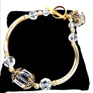 Handmade Gemstone Bracelet made with Crystals Gold Tone Toggle Clasp